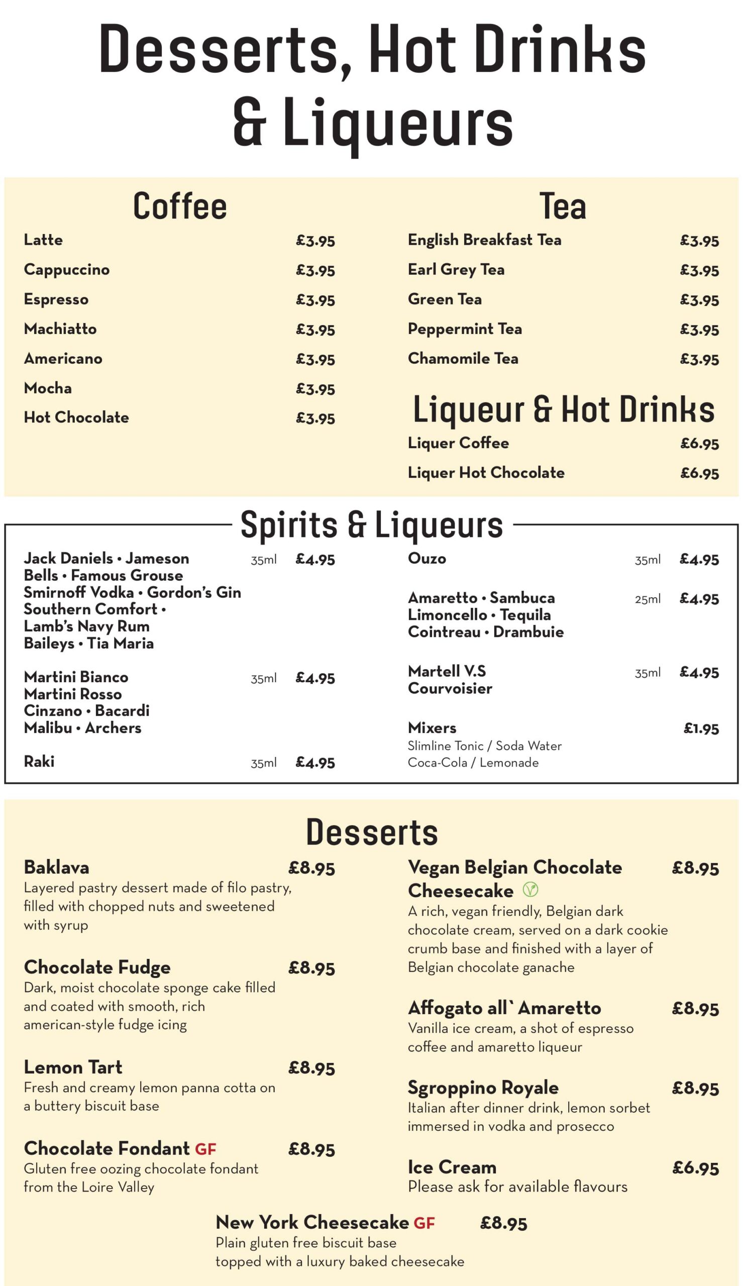 Desserts & Hot Drinks
